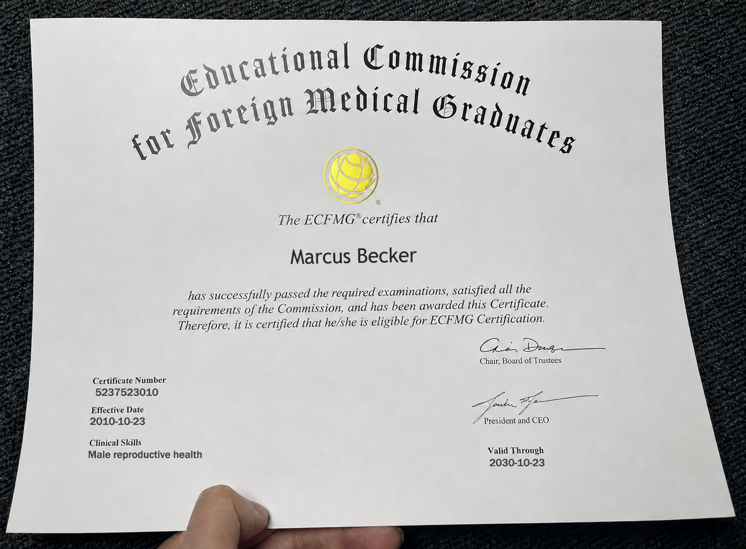 ECFMG Certificate — Marcus Becker